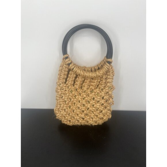 Handmade Handbags - Vintage Brown Macrame Handbag Circle Handles Handmade